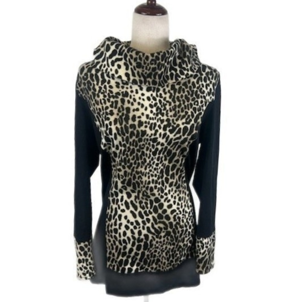 Y2K Vintage Joseph‎ Ribkoff Cowl Neck Leopard Print Tunic Top Black Size 14